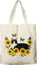 Dlzdn Cat Sunflower Canvas Tote Bag For Women Aesthetic Funny Tuxedo Cat Butterfly Tote Bag Shopping Grocery Bag Beach Bag Gifts for Women Teacher Bag Reusable Grocery Bag