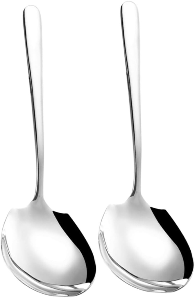 2pcs Stainless Steel Buffet Serving Spoon Long Handle Scoop for Soup and Salad Utensils for Home and Restaurant Use Easy to Store and Carry