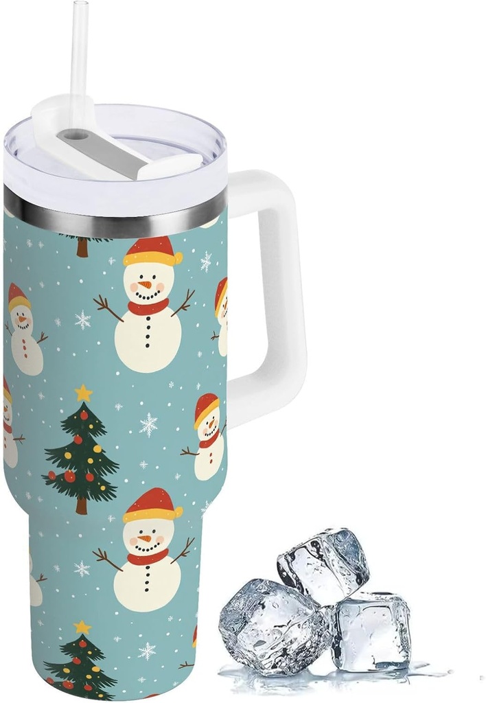 Winter Xmas Lovely Christmas Tumbler with Handle 40 oz Travel Mug with Lid and Straw Stainless Steel Vacuum Insulated Water Bottle Cup for Iced Tea Coffee Cold Beverages Cup Holder Friendly