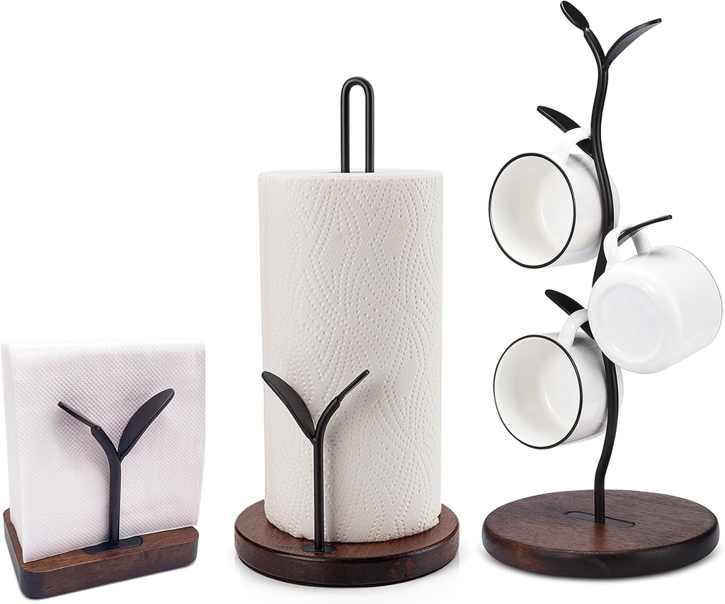 ALLCENER 3-Piece Home Kitchen Counter Accessory Set Coffee Mug Holder & Paper Towel Holder & Napkin Holder
