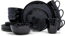 Elanze Designs Shiny Speckled Western Country Style Ceramic Plates Bowls Mugs Dinnerware 16 Piece Set - Service for 4, Black