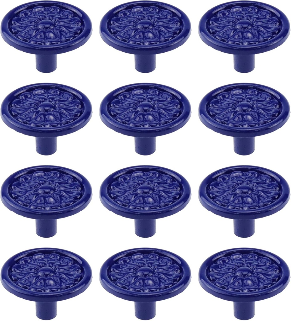 MY MIRONEY 12-Pack Blue Vintage Cabinet Knobs Zinc Alloy Flower Drawer Knob Hardware Round Decorative Pulls Handles Dresser Knobs with Screws, 1.3" Diameter