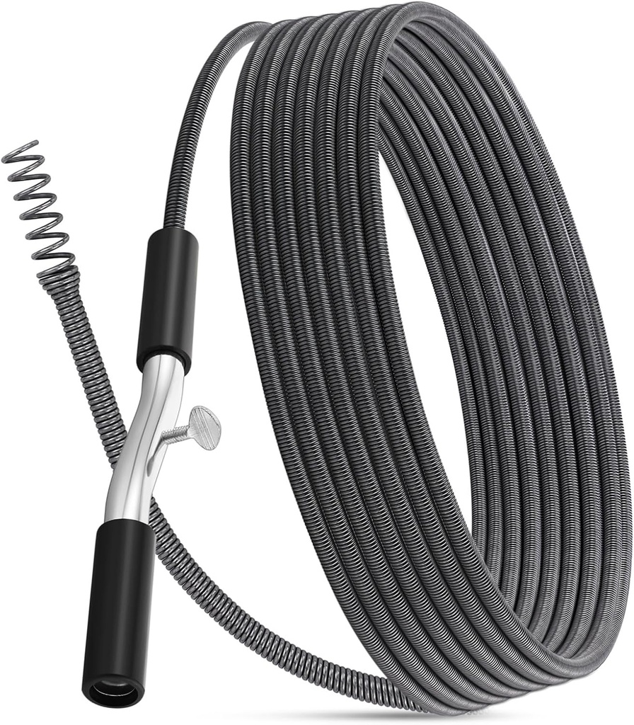 50 ft Drain Auger Plumbing Snake for Heavy Deep Blockages 3/8" Diameter Flexible Plumbing Cables Drain Snake for Kitchen Bathroom Shower Sink Cleaning Drainage Clogs