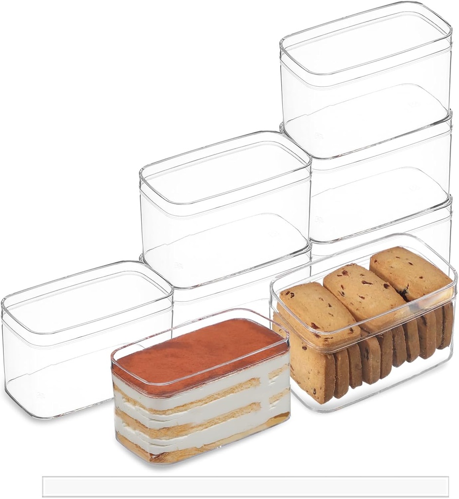 20 Pack 14OZ Rectangle Clear Plastic Dessert Cups with Lids and Stickers Disposable Fruit Cups for Dessert,Tiramisu container with lid,Cupcake,Parfait,Pudding,Iced Cold Drinks,Snacks,Fruits
