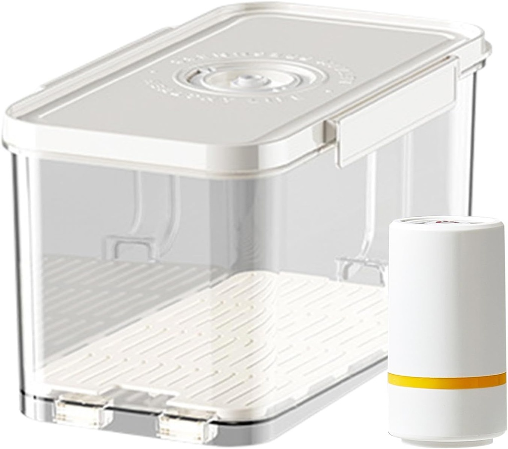 Vacuum Food Storage Box - Airtight Kitchen Food Container with Manual Pump, Leakproof Vacuum Seal | Reusable Fridge Storage Jar with Lid, Container for Fresh Vegetables and Leftovers