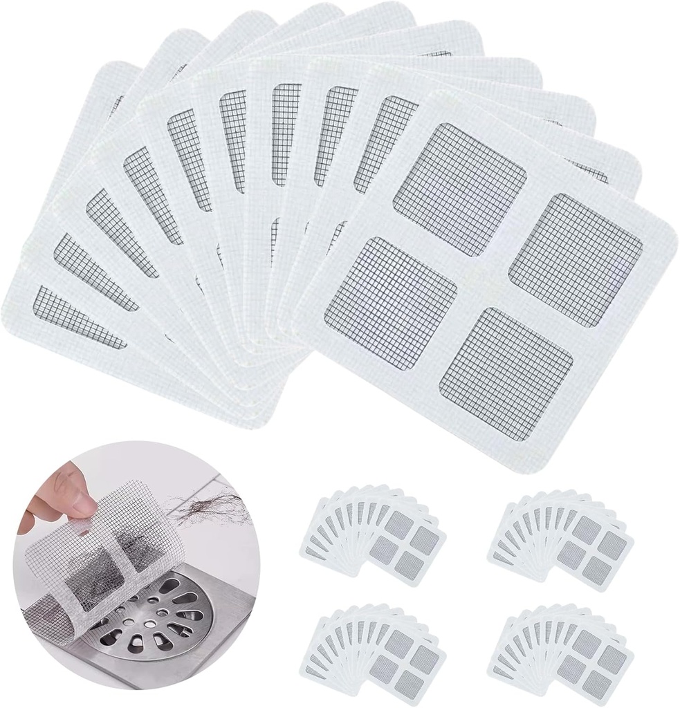 50pcs Shower Drain Hair Catcher, Disposable Sewer Hair Blocking Sticker, 4" X 4" Square Sink Drain Covers Strainer, Mesh Floor Drain Filter Patch, for Bathroom, Laundry, Bathtub, Kitchen, Sink