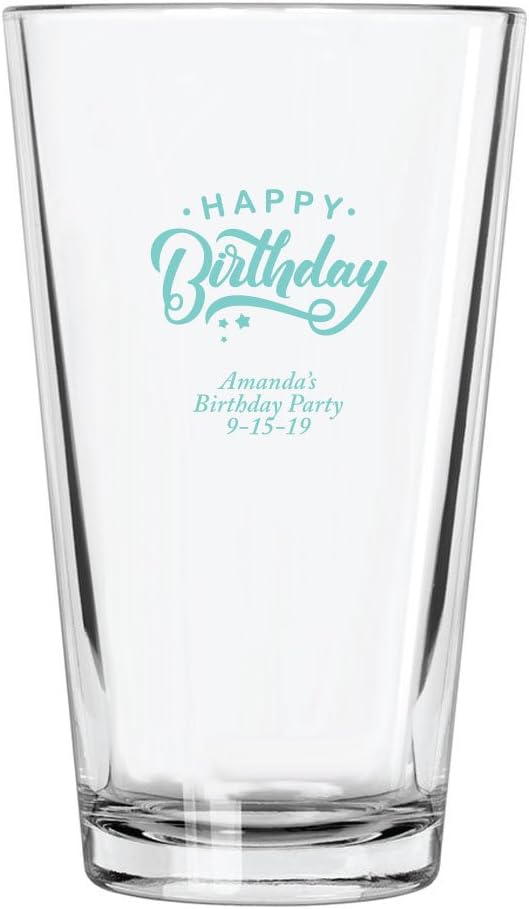 Personalized Color Printed Pint Glass - Happy Birthday - Robins Egg Blue - 144 pack