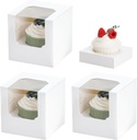 25 Pcs Cupcake Boxes Individual Cupcake Containers Pre-Assembled Single Cupcake Boxes 3.5"x3.5"x3.5" with 25 Pcs Inserts for Cupcakes Muffins Party Favors(White)