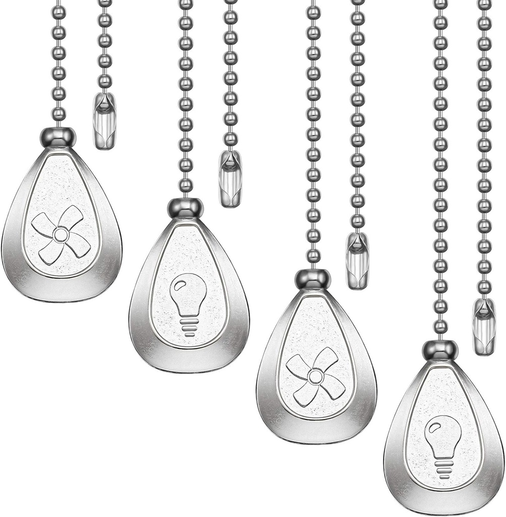 4 Pieces Ceiling Fan Pull Chain Extender Ornament 12 Inch Ceiling Pull Chain Extension Classic Drop Shaped Pendant Beaded Ball Cord for Fan Light lamp Decorative with Connector(Silver)