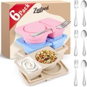 6 Pack Silicone Snack Containers with Lids, Double Compartment Snackle box with 3 Spoons and 3 Forks, Reusable Silicone Snackle Containers for Kids, Travel, Lunch, Picnic
