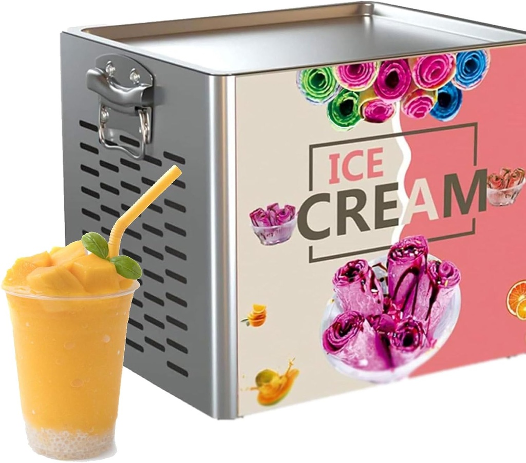 Commercial Ice Cream Roll Machine, 330w Fried Yogurt Machine, Ice Cream Roll Machine With 11.8×9.4 Inch Square Plate with Food Scoop, Suitable for Bars, Cafes and Dessert Shops