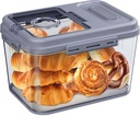 Bread Box Airtight Bread Container for Homemade, Clear Bread Storage for Kitchen Countertop, Time Recording Bread Holder, Bread Keeper with Lid for Toast, Bagel, Donut and Cookies, Grey, L