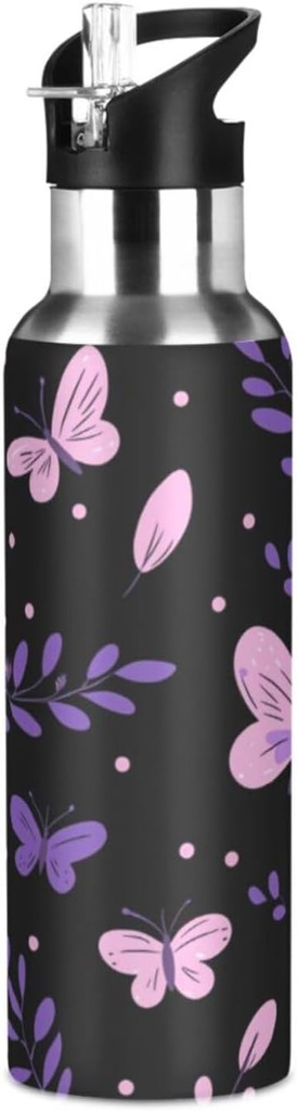 Butterfly (26) Kids Water Bottle Vacuum Insulated Tumblers Stainless Steel Cup BPA Free with Handle Straw Lid for Boys Girls Teen Toddler 34 Oz