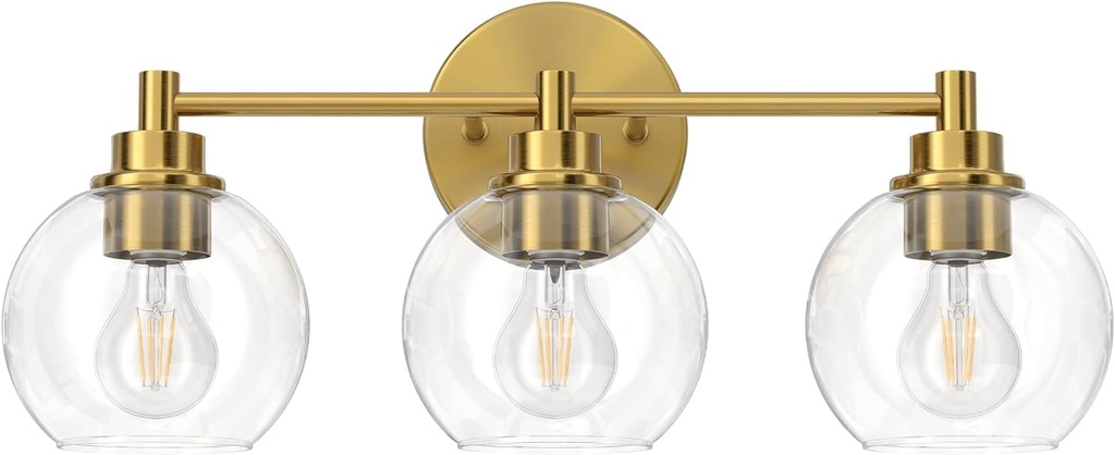 VONLUCE Bathroom Light Fixtures, 3-Light Bathroom Vanity Light with Globe Glass Shades E26 Sockets, Vanity Lights Over Mirror for Bedroom Hallway Living Room, Gold Finish