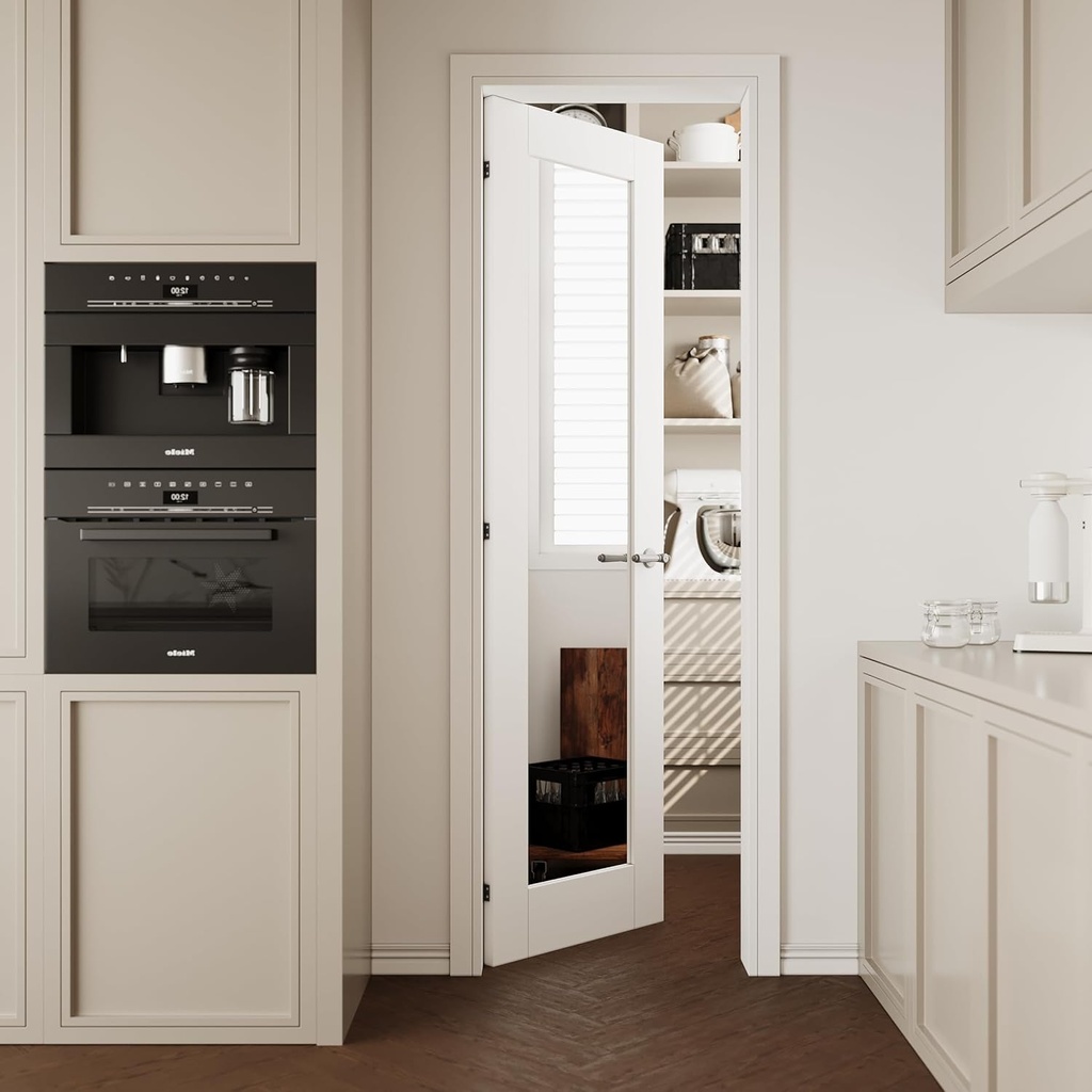 24''x80'' Mirrored Interior Door Slab Shaker, Pre-Built Panel for Barn Doors, Pocket Doors, French Door, for Pantry, Bedroom, Closet, Laundry & Bathroom, White Prefinish&Paintable