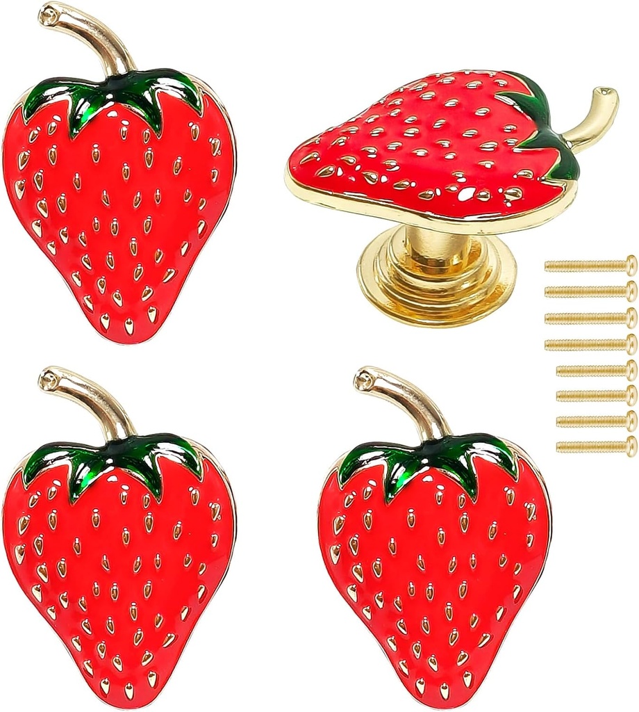 Cabinet Knobs Strawberry Knobs, 4 Pcs Creative Fruit Shape Handle Decorative Furniture Door Pull for Cabinet Wardrobe Drawer Bedside Table