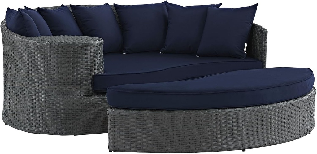 Modway Sojourn Wicker Rattan Outdoor Patio Sunbrella Fabric Daybed in Canvas Navy