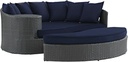 Modway Sojourn Wicker Rattan Outdoor Patio Sunbrella Fabric Daybed in Canvas Navy