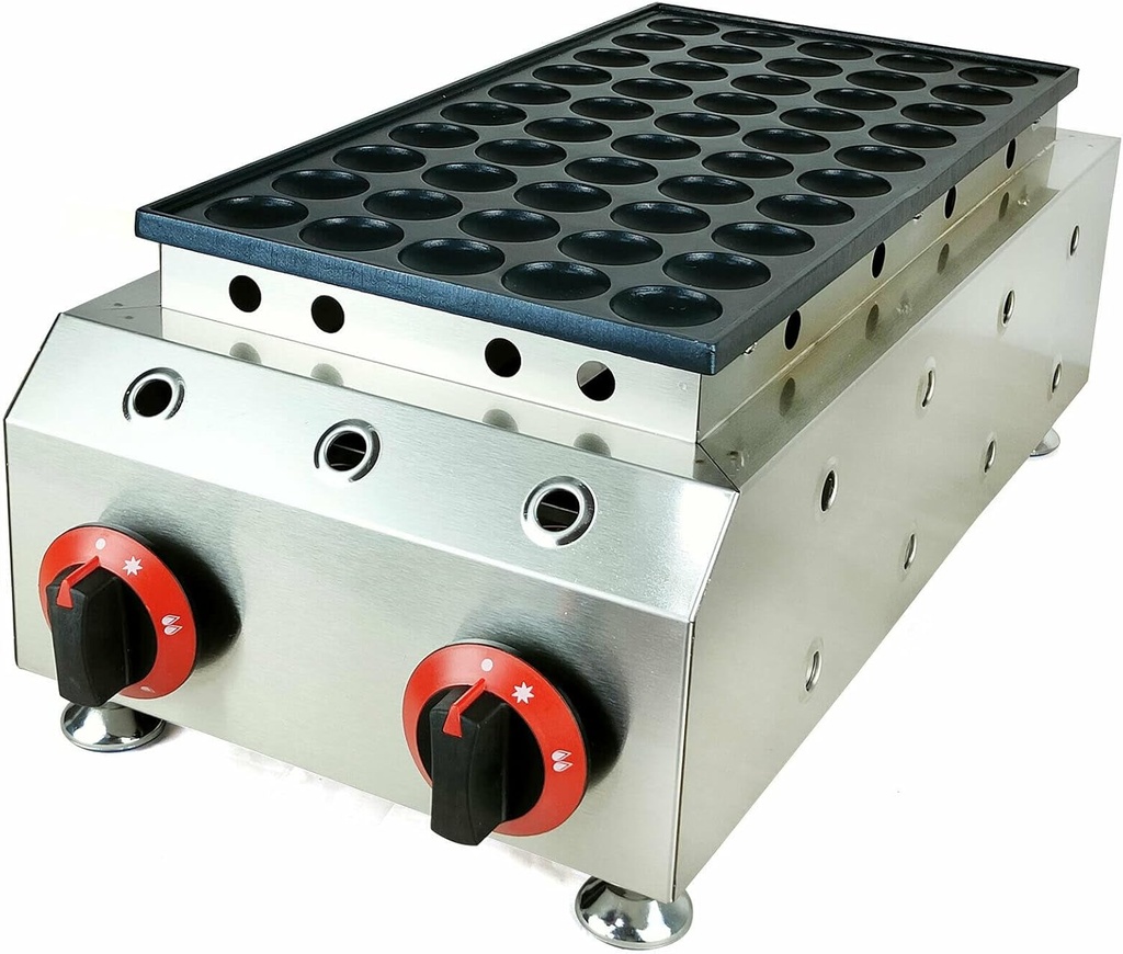 Commercial LPG Gas 50-Grid Mini Dutch Pancakes Maker Machine Takoyaki Grill Pan Octopus Ball Nonstick Waffle Maker for Restaurant,Food Carts,Snack Food,Bars,Cafes