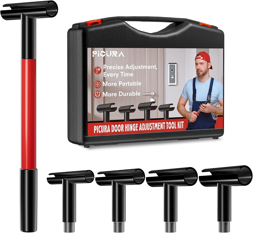 Door Hinge Adjustment Tool Kit, 4 in 1 Rotary Hinge Gap Adjusting Wrench for Residential Commercial Multi-Size Diameter 0.55 in/0.71 in/0.82 in/0.98 in Heavy Door Hinge Adjuster Alignment Bender Tool