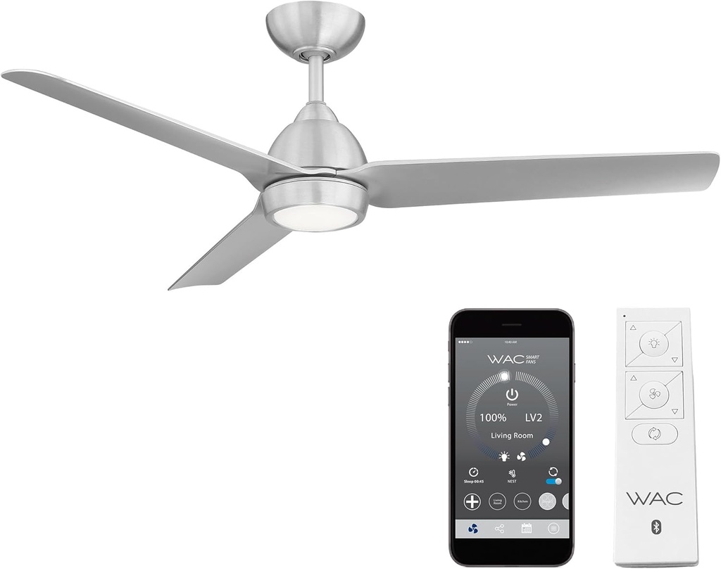 Mocha Indoor/Outdoor 3-Blade Smart Compatible Ceiling Fan 54in Brushed Aluminum with 3000K LED Light Kit and Remote Control with Wall Cradle. Works with iOS/Android, Alexa, and Google Assistant.