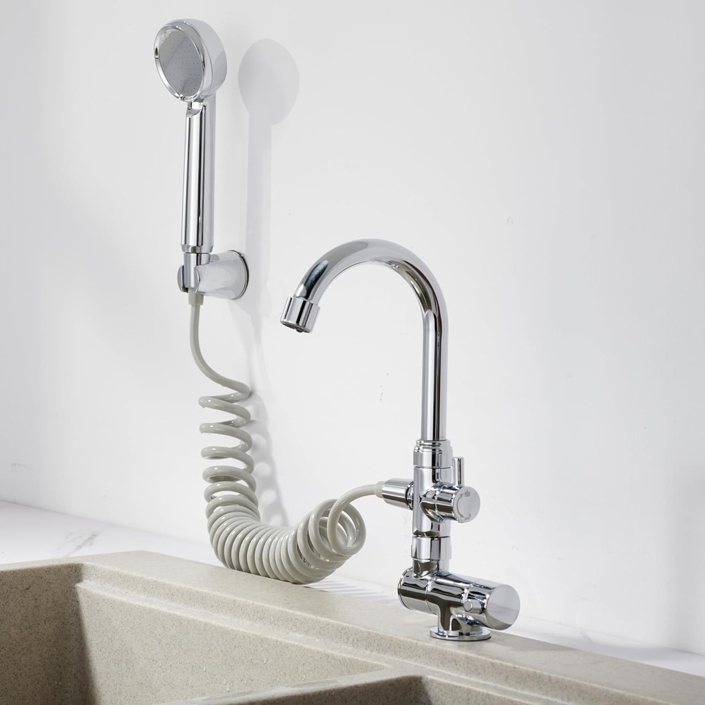 Bropury Foldable Kitchen Faucet,360 Degree Rotation Bathroom Sink Water Taps,Cold and hot Water Faucet with handshower,Faucet for RV Caravan Camper Marine Boat Camping Yacht Bar(Chrome)