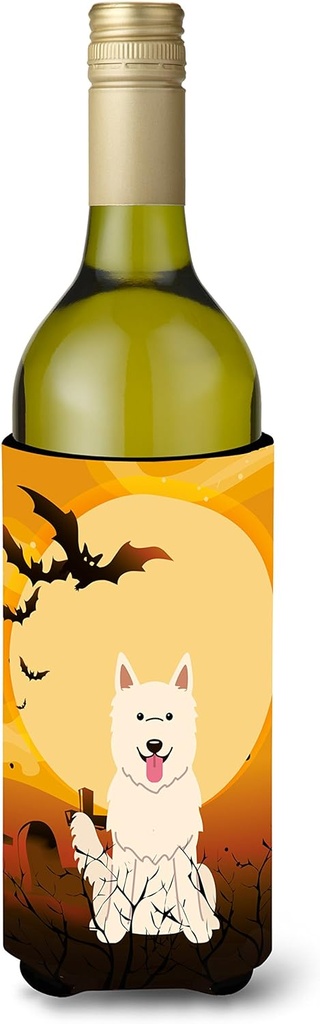 Caroline's Treasures BB4311LITERK Halloween White German Shepherd Wine Bottle Hugger Bottle Cooler Sleeve Hugger Machine Washable Collapsible Insulator Beverage Insulated Holder