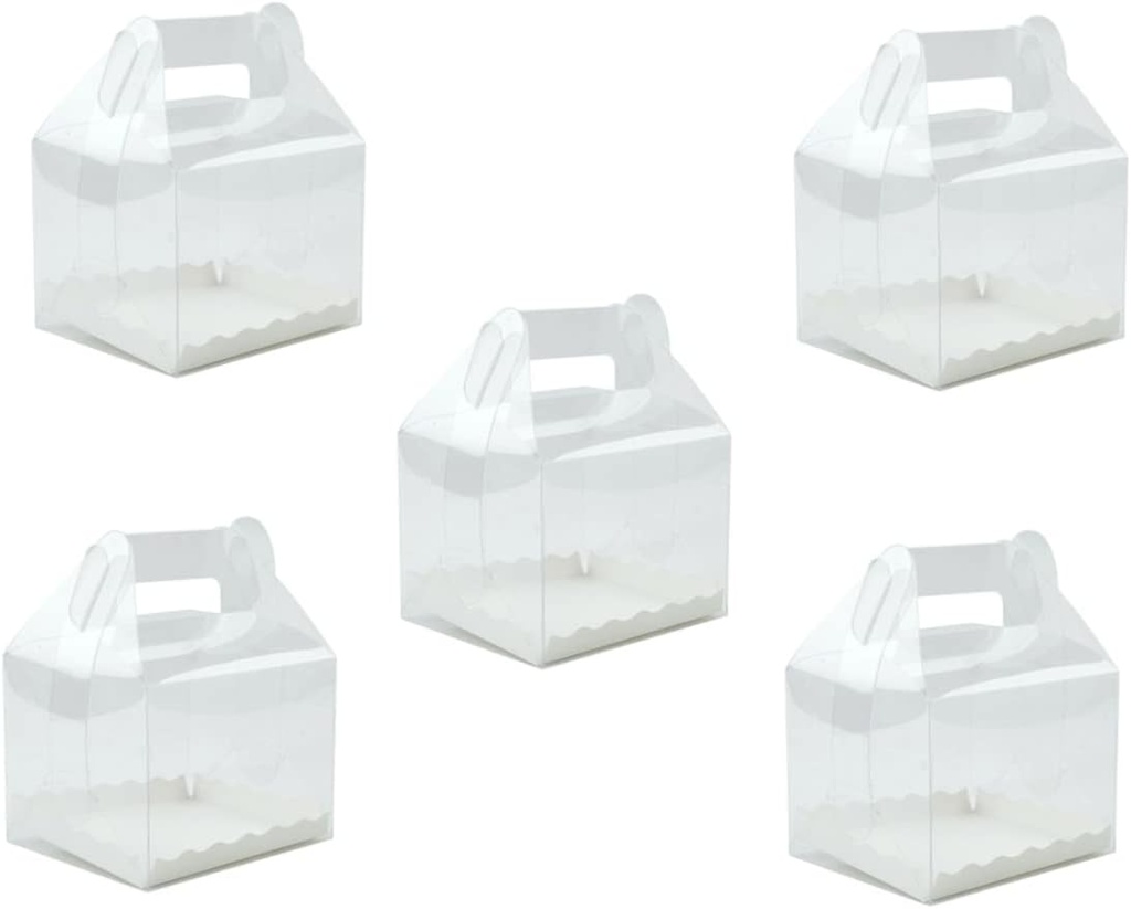 LIFKOME 5pcs Clear Cupcake Boxes with Handle Transparent Cake Packaging for Easy Carrying Display Premium for Bakeries Parties and Events