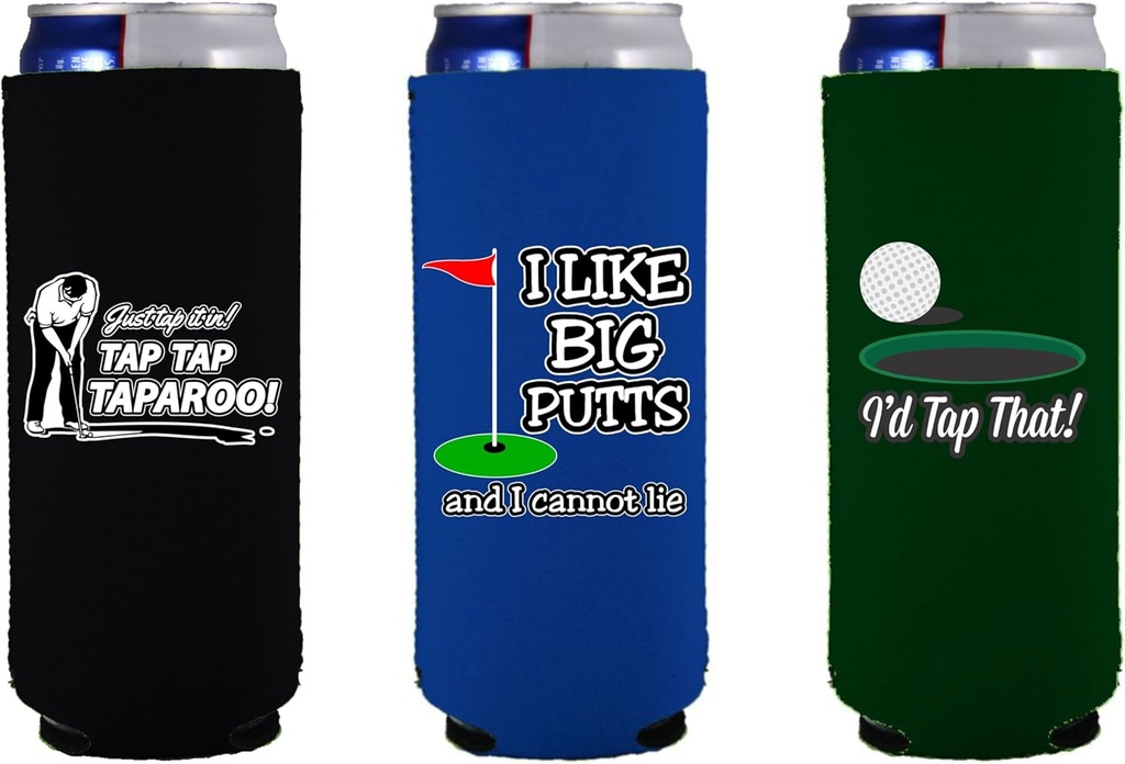 Funny Golf Putting Slim Can Coolie Designs 3 Pack