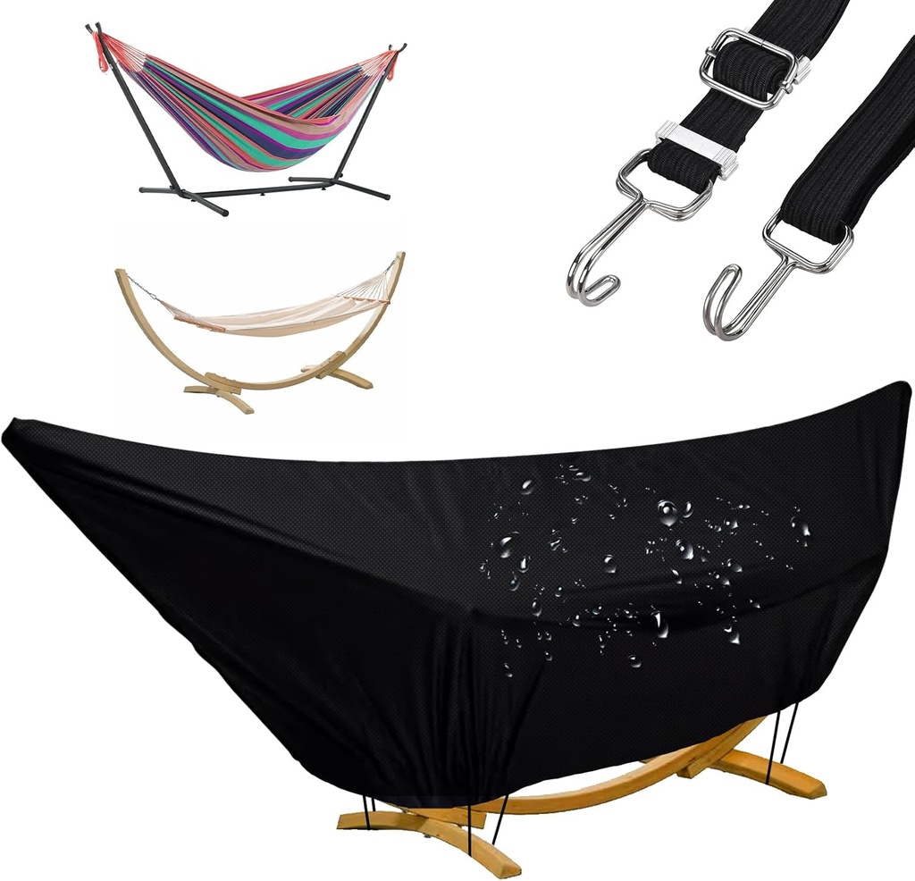 Outdoor Waterproof Hammock Cover for 15FT Hammock Stand,with Zip and Elastic Ropes,and It has Windproof Effect,420D Heavy Duty Oxford (Black,15foot)