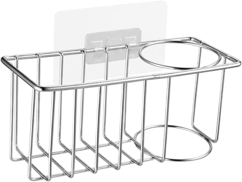 STOBAZA Stainless Steel Sink Organizer Sponge Holder Brush Drainer Rack Kitchen Hanging Basket Water-resistant Easy to Install
