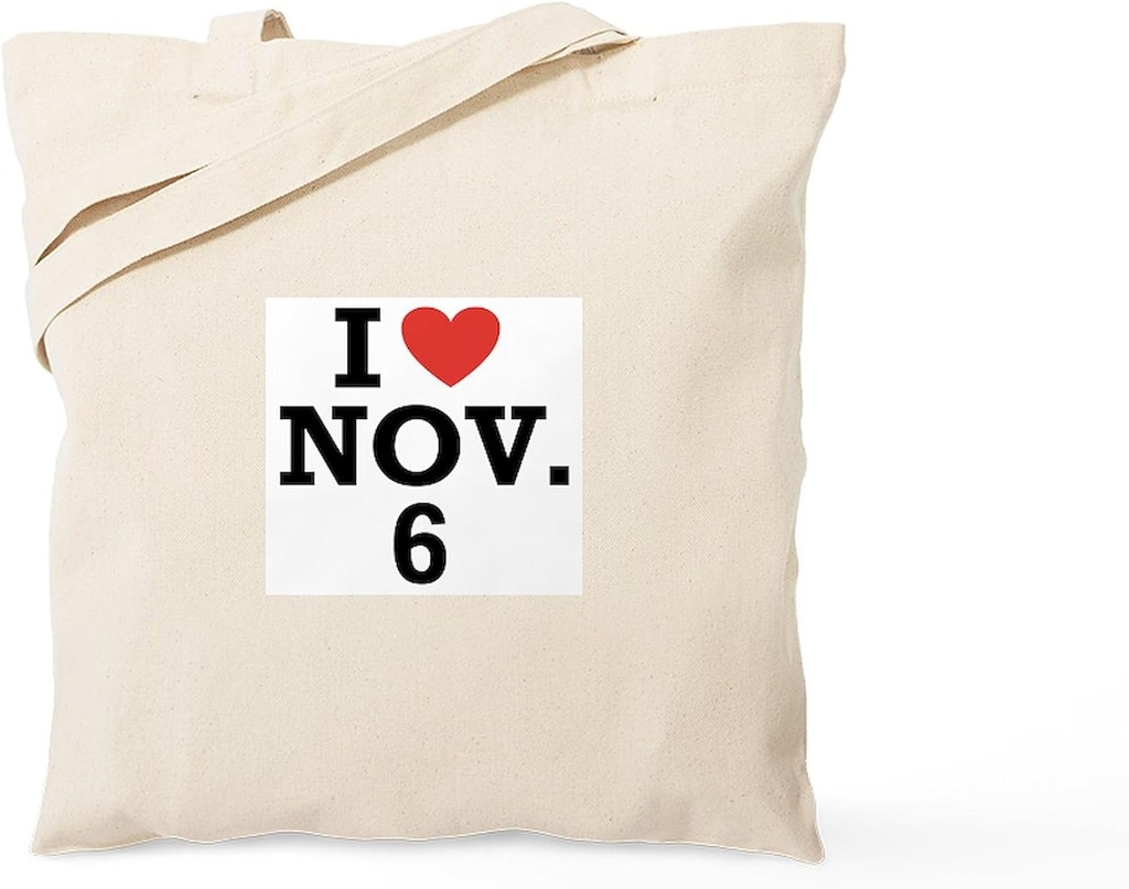 CafePress I Heart November 6 Tote Bag Reusable Natural Beige Canvas Shopping Bag