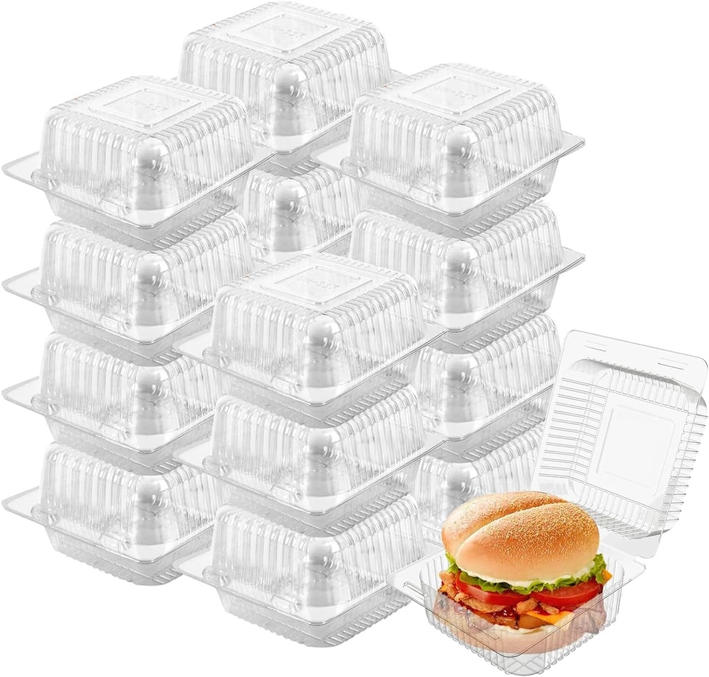 100 Pack 5 x 5 inch Clear Plastic Disposable Clamshell Container,Hinged Take Out Clamshell Dessert Container with Lid Takeout Tray Disposable Food Clamshell Containers for Dessert,Cakes,Sandwiches