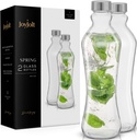 JoyJolt Glass Water Bottles - 2pc Set, 32 oz/1 Liter, Clear Glass with Stainless Steel Lids, Leakproof, Ideal for Juicing or Iced Tea