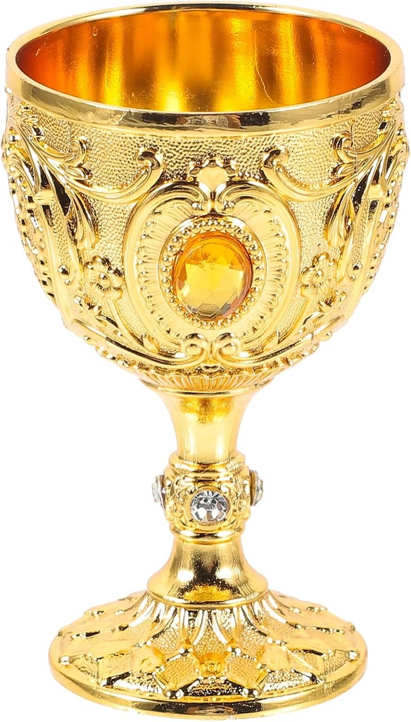 Cabilock Vintage Chalice Medieval Goblet, 30ml Shot Glass Brass Gold Wine Glasses Goblet, Communion Cup, Cocktail Glass Cup for Home Bar Wedding Party Supplies