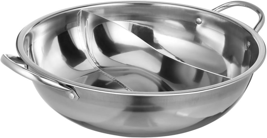 Stainless Steel Divided Pan for Cooking, 32cm Shabu Shabu Pot with Handle, Multi-Purpose Cooker for Chinese Hot Pot
