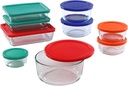 Pyrex Pyrex 1110608 781147970080 18piece glass food storage set with multicolor lids clear, 1.9 Pound