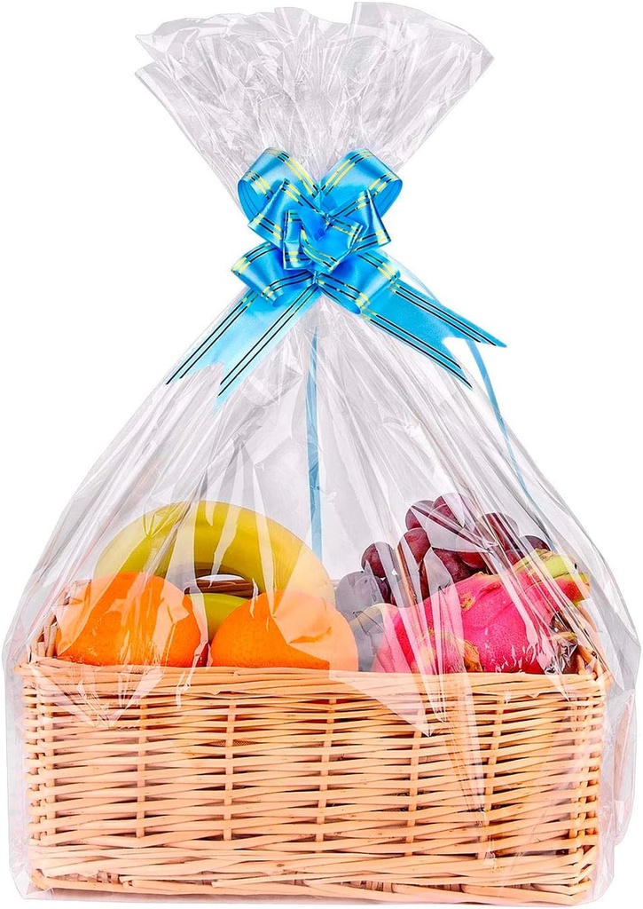Petutu 15 Pack Large Clear Cellophane Gift Bags for Baskets (24"x30") – 2 Mil Thick Basket Wrap for Gift Packaging, Transparent Wrapping for Christmas, Weddings, Baby Showers, Birthdays & More