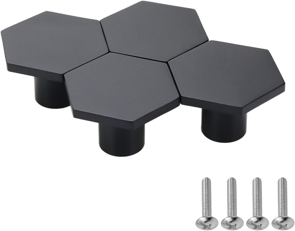 Coshar 4 Pack Solid Brass Hexagon Cabinet Knobs 1.3" Diameter Matt Black Kitchen Drawer Knobs Decoration Hardware Pulls Handles for Dresser Cupboard Home Office