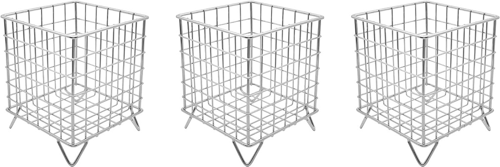 Set of 3 Square Metal Wire Coffee Pod Holder Baskets (Silver)