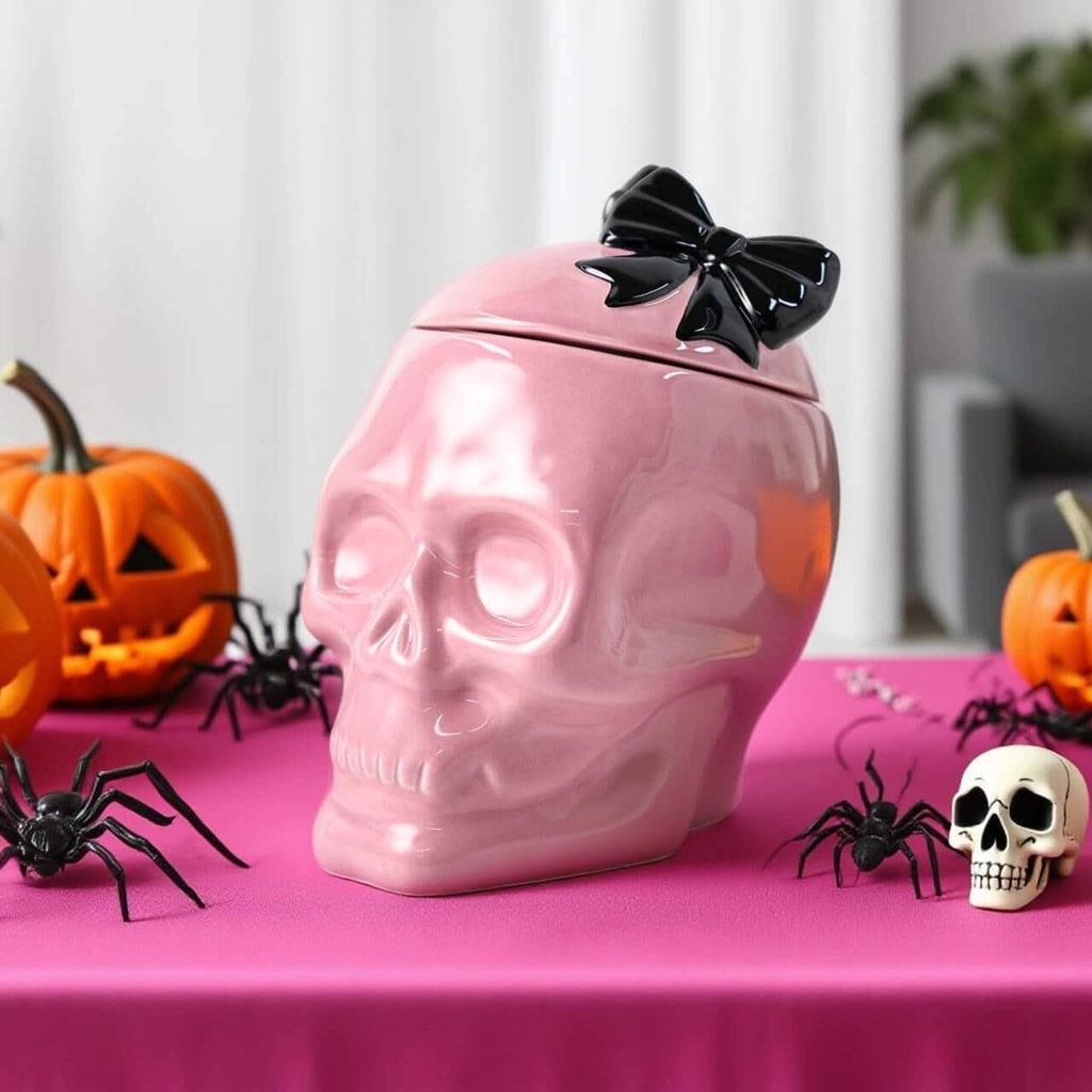 Ashland 8" Pink Skeleton Ceramic Cookie Jar Halloween Home Decor