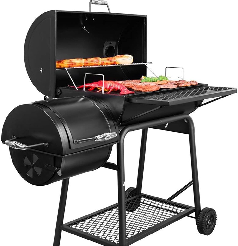 Charcoal Grill BBQ Smoker Griller with Two Shelves and Wheel for Outdoor Picnic Camping Patio Backyard Cooking, Black