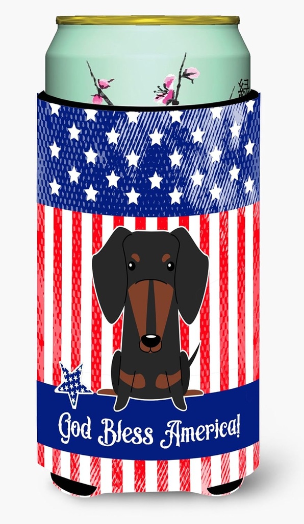 Caroline's Treasures BB3127TBC Patriotic USA Dachshund Black Tan Tall Boy Hugger Can Cooler Sleeve Hugger Machine Washable Drink Sleeve Hugger Collapsible Insulator Beverage Insulated Holder