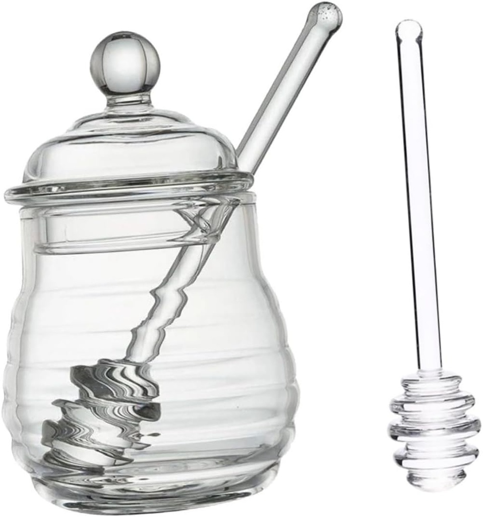 Honey Pot Glass Dispenser Honey Jar and Dipper Kit Storage Jar Mixing Stick Bulk