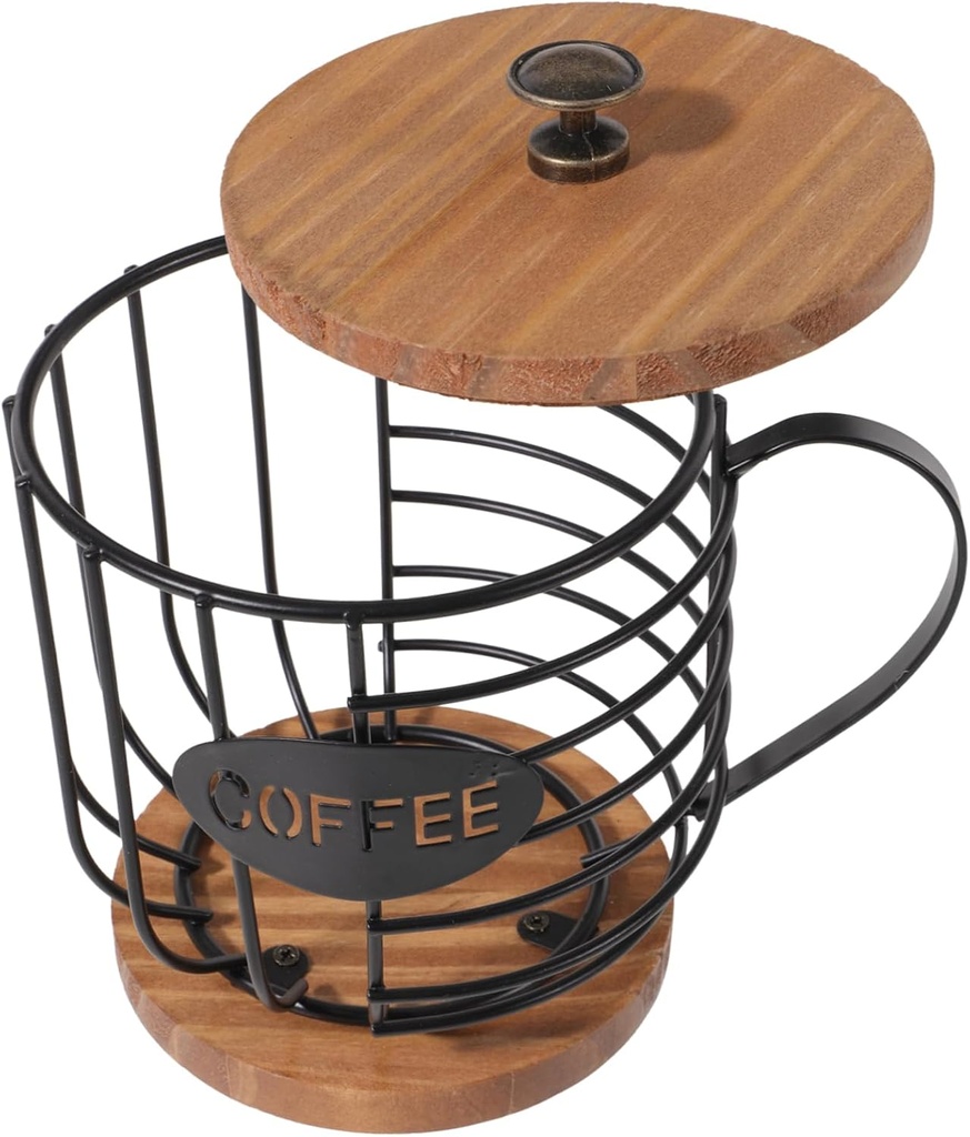 Iron Wood Storage Basket Holder Coffee Capsule Rack Coffee Bar Accessory