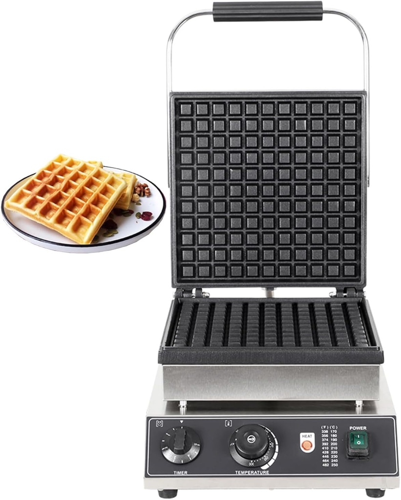 Commercial 2200W Big 1 Slice Square Waffle Maker,Electric Stainless Steel Nonstick Belgian Design Waffle Snack Maker,for Fun Kids and Adults Breakfast