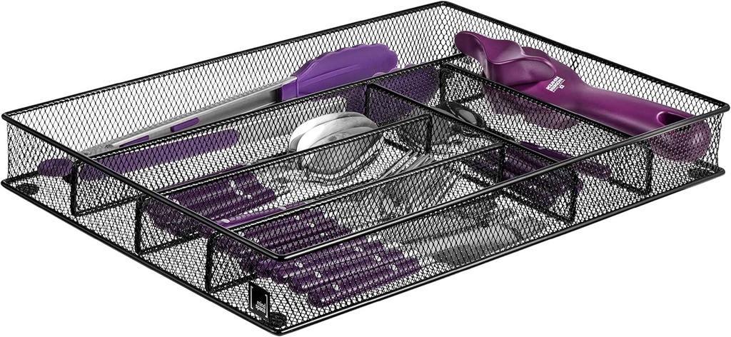 Mindspace Cutlery Tray, 6 Compartments | Kitchen Utensil Silverware Tray | Flatware Drawer Organizer | The Mesh Collection, Black