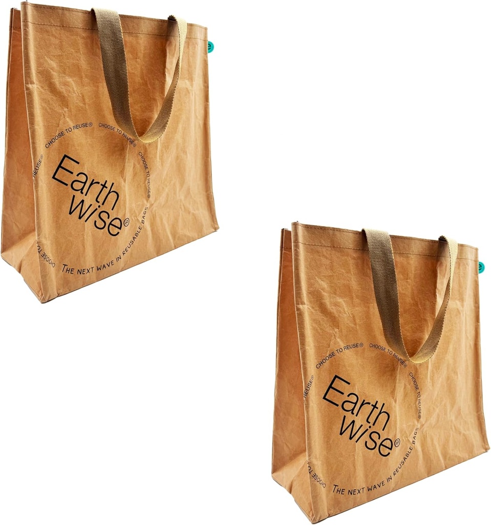 Earthwise Reusable Shopping Bags Heavy Duty Washable Paper - Totes Extra Large 17" H x 17" W x 7" D (Pack of 2)