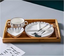 Weight Management Tableware - Ceramics Divided Plate with 3 Compartments, 7 Piece, Divided Dinner Plates with Bamboo Tray, Bowls, Mugs, Spoon, Fork, Chopsticks (Color : 8inch Plate Set-B)