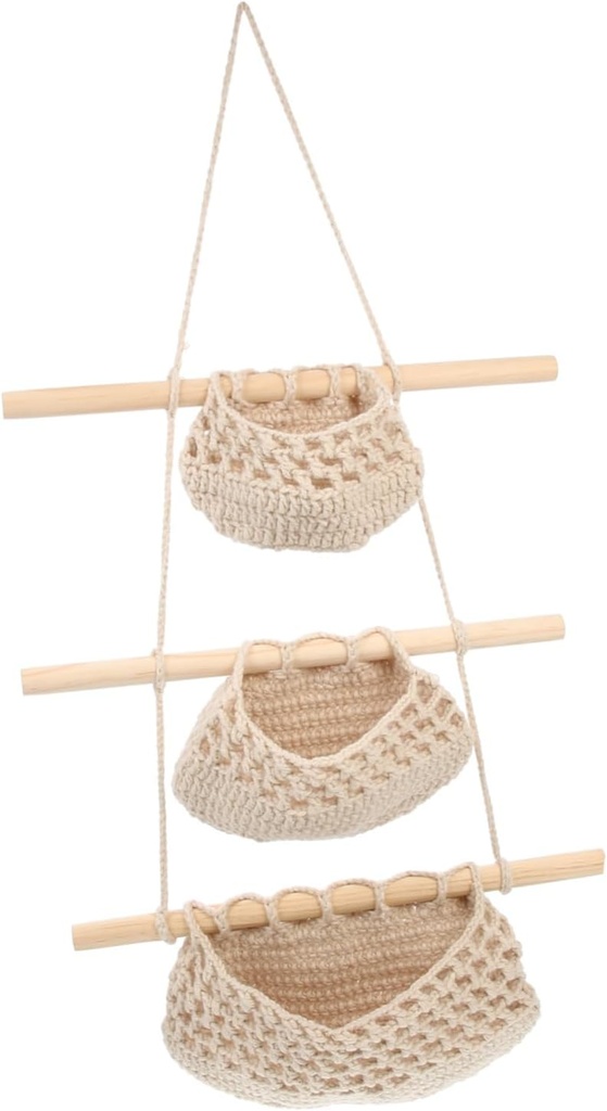 KICHOUSE Macrame Hanging Fruit Bag Handwoven Cotton Net Storage Basket Wall Hanging Vegetable Holder for Kitchen and Home Decor Lightweight Decorative Fruit Pouch